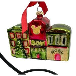 Disney World Mickey Mouse Christmas Ornament House Joy Noel Green Red EUC
